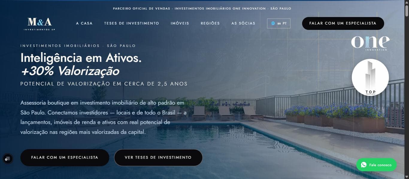 Home do site Macabeu & Amaral, com a chamada Inteligência em Ativos