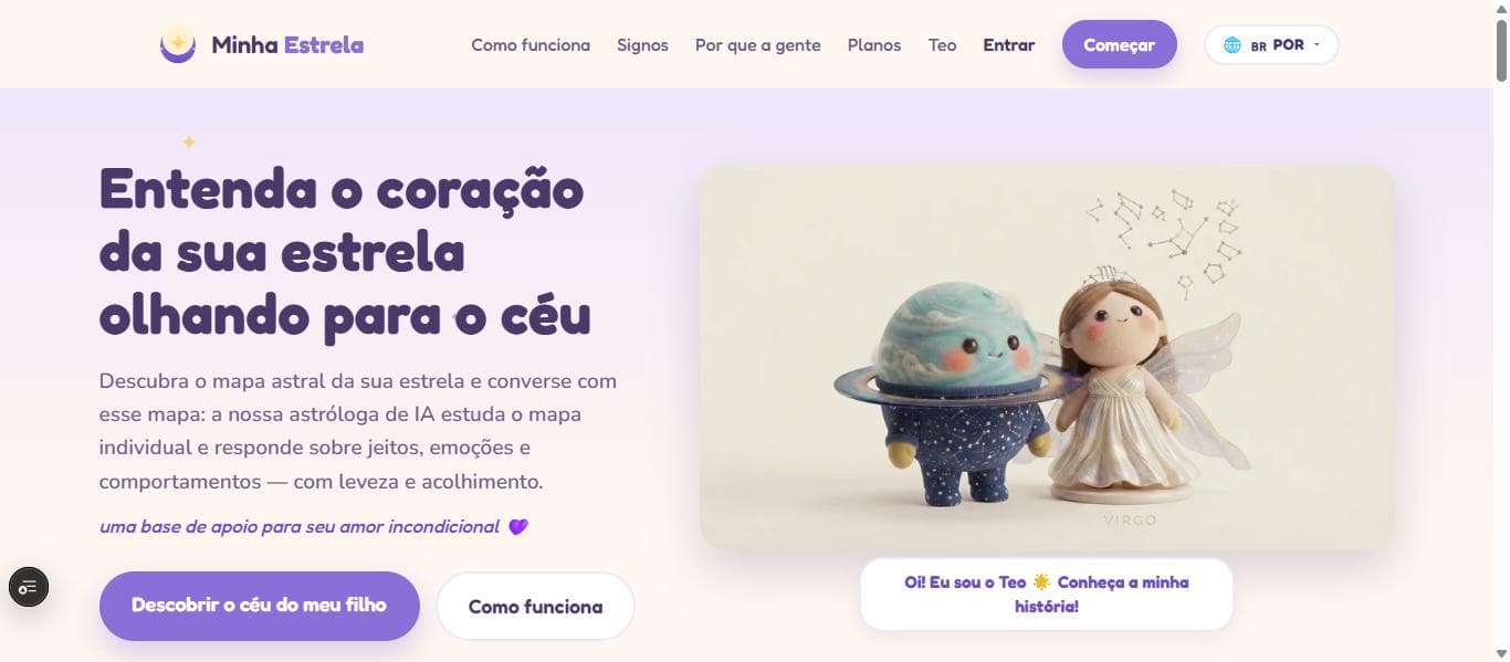 Home do Minha Estrela com a chamada Entenda o coração da sua estrela olhando para o céu