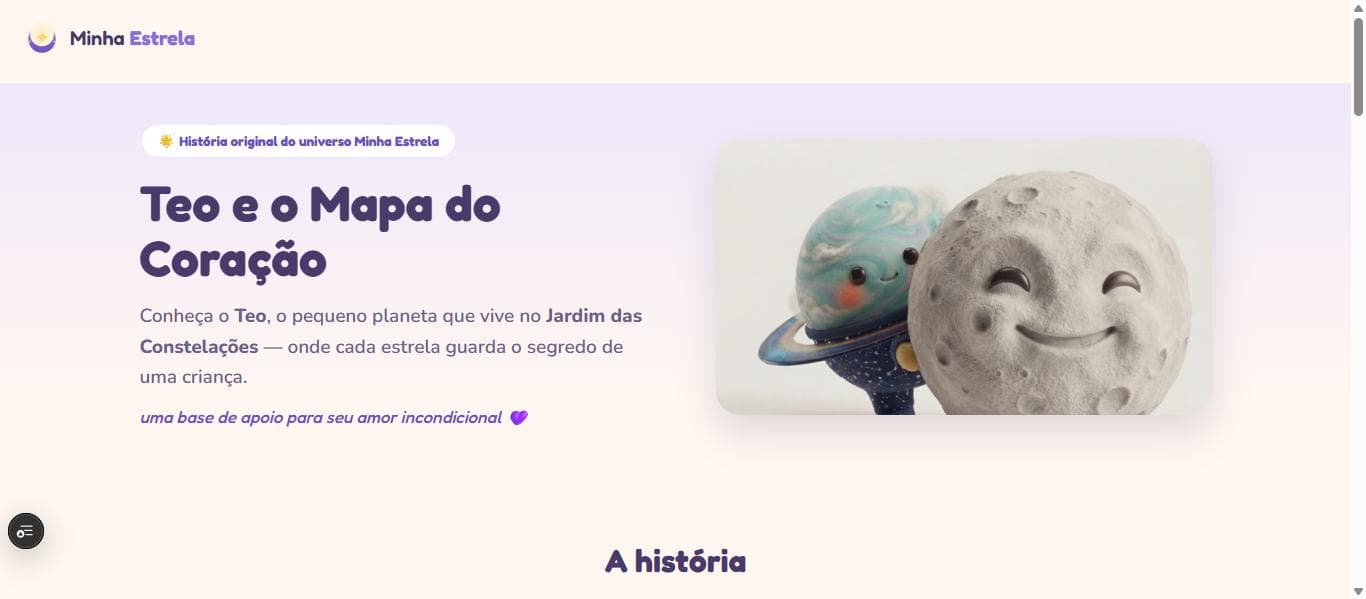 Página do Teo, personagem do universo Minha Estrela, com a história Teo e o Mapa do Coração