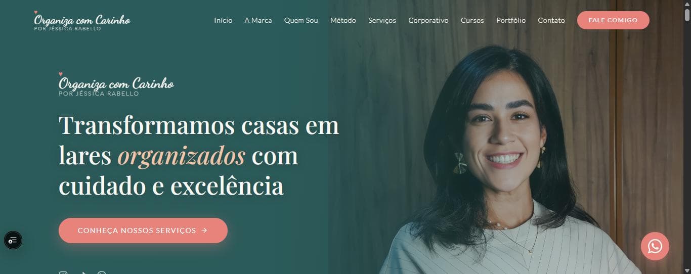 Home do site Organiza com Carinho, com a chamada Transformamos casas em lares organizados com cuidado e excelência